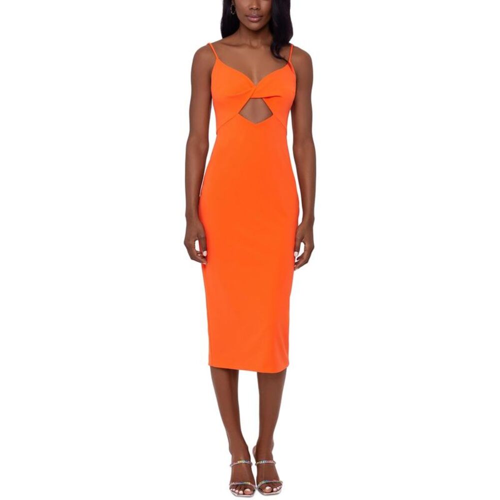 Xscape Womens Orange Cutout Long Party Cocktail and Party Dress NWT